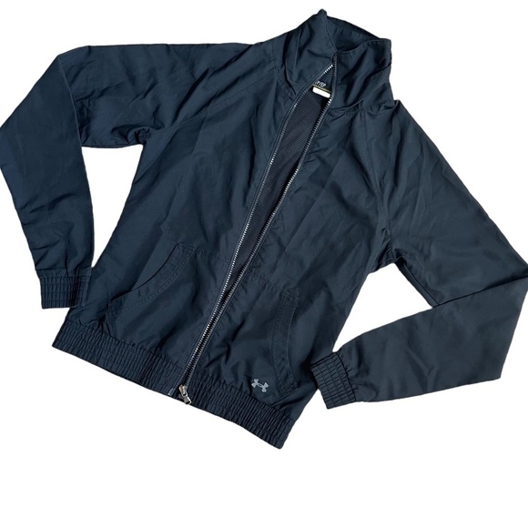 UNDER ARMOUR BLACK FULL ZIP MOCKNECK WINDBREAKER JACKET SIZE XS - Picture 2 of 6
